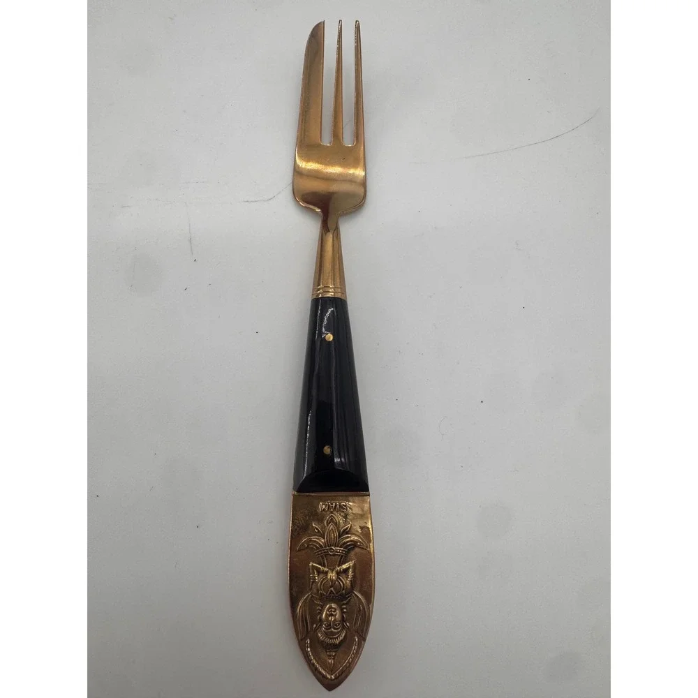 Vintage James Thailand Nickel Bronze Dessert Utensil Set 19pc Siam Goddess Case